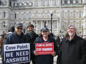 Nathan Sooy of Clean Water Action joins Rachel and Michael Mark, and Steven Todd, all members of PA Interfaith Power & Light: No EIS? No Cove Pt Export!